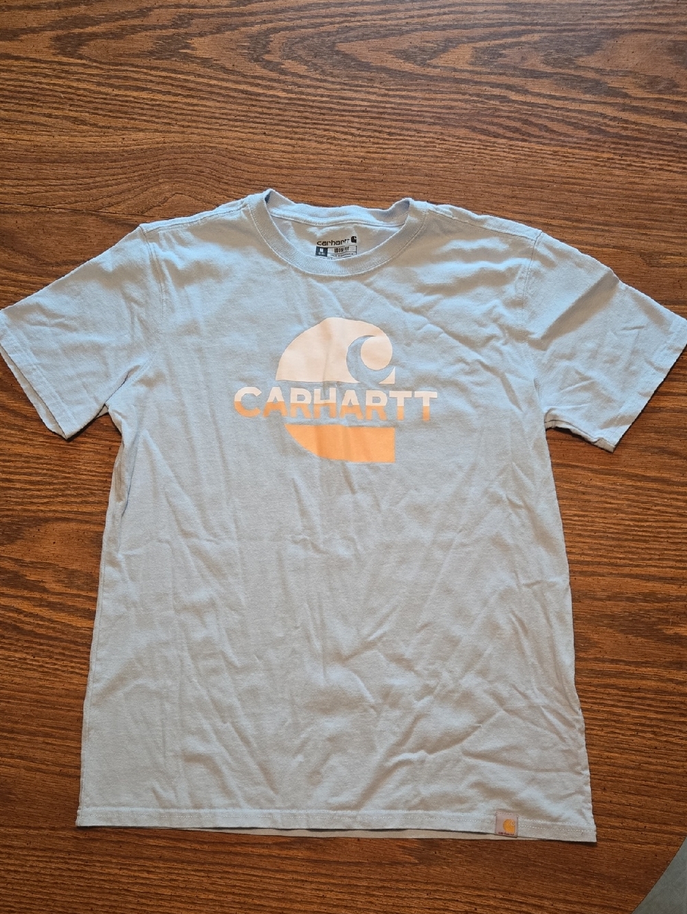 Carhartt Women’s Light Blue Short-Sleeve Logo Tee with White & Peach Graphic